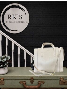 Cream Structured Shoulder Bag with Top Handles